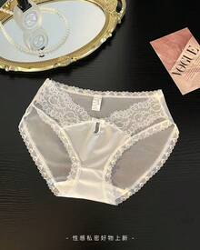 Japanese-Style Goodie~ Lace Panties, Thin, Low-Waisted, Transparent, Hollowed-Out, Pure Cotton Crotch, Private And Alluring Satin Triangle Panties For Women - 白色 - 查看 11