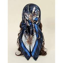 1pc Fashion Ladies' Printed 90s Square Scarf With Chain, Suitable For Daily Wear, Satin Headscarf Bandana Bandana,Hair Band,Head Band Ideal For Dressing Up Your Look - 彩色 - 查看 1