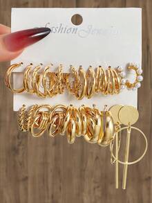 11 Pairs Metal Geometric Earrings Set For Women - Gold - View 2