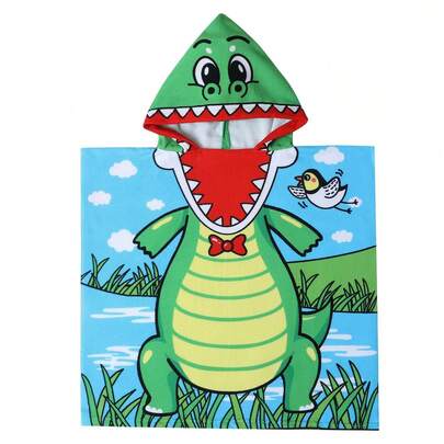Hooded Cloak Style Super Absorbent Bath Towel, Swimsuit Wearable For Pool, Beach, Bathroom, Crocodile Pattern