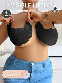 2/4 Pairs Plus Size Breathable Invisible Lace Lift Bra Tape, Random Printed, Suitable For Strapless Wedding Dresses, Lift Bra Tape For Large Bust - Multicolor - View 22