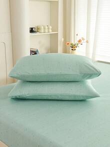两件套薄荷绿条纹爱心图案枕套，适用于床上用品 - 淡綠 - 查看 4