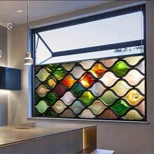 1/2 piezas Película estática esmerilada para ventanas, calcomanía de vidrio manchado con onda de diamante de colores retro, material de PVC removible y resistente al agua, adecuado para baños, cocinas, puertas de vidrio de salas de estar, protección de privacidad - Multicolor - Ver 9