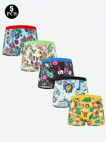 Bộ 5 chiếc quần lót nam tuổi teen, quần boxer co giãn thoải mái, in họa tiết graffiti thời trang. - Nhiều màu - Xem 6