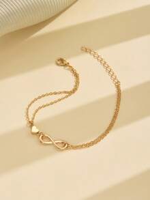 1pc Fashionable Double-Layer Limitless Heart Anklet, Delicate Beach Bracelet Anklet For Girls - Gold - View 3