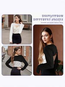 Women's Long Sleeve Cropped Top, Bolero With Thumb Hole, Short Activewear Shirt Shrug - Multicolor - View 9