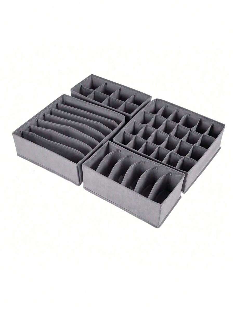 4pcs Drawer Organizer Dividers, Foldable Wardrobe Storage Baskets And Fabric Bins For Clothes, Underwear, Bras, Ties, Accessories, Socks - Grey - View 1