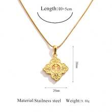 1 chiếc dây chuyền mặt dây chuyền hình ngôi sao và mặt trăng cổ điển bằng thép không gỉ, trang trí lá vàng và đá Zirconia, trang sức thanh lịch cho cả đeo hàng ngày và dự tiệc. - Vàng - Xem 18