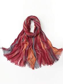 180cm X 70cm Artistic Tie-Dye Rayon Scarf - Contrasting Crinkle Texture Shawl, Breathable Non-Slip Large Women's Shawl & Versatile Summer Scarf - Multicolor - View 19