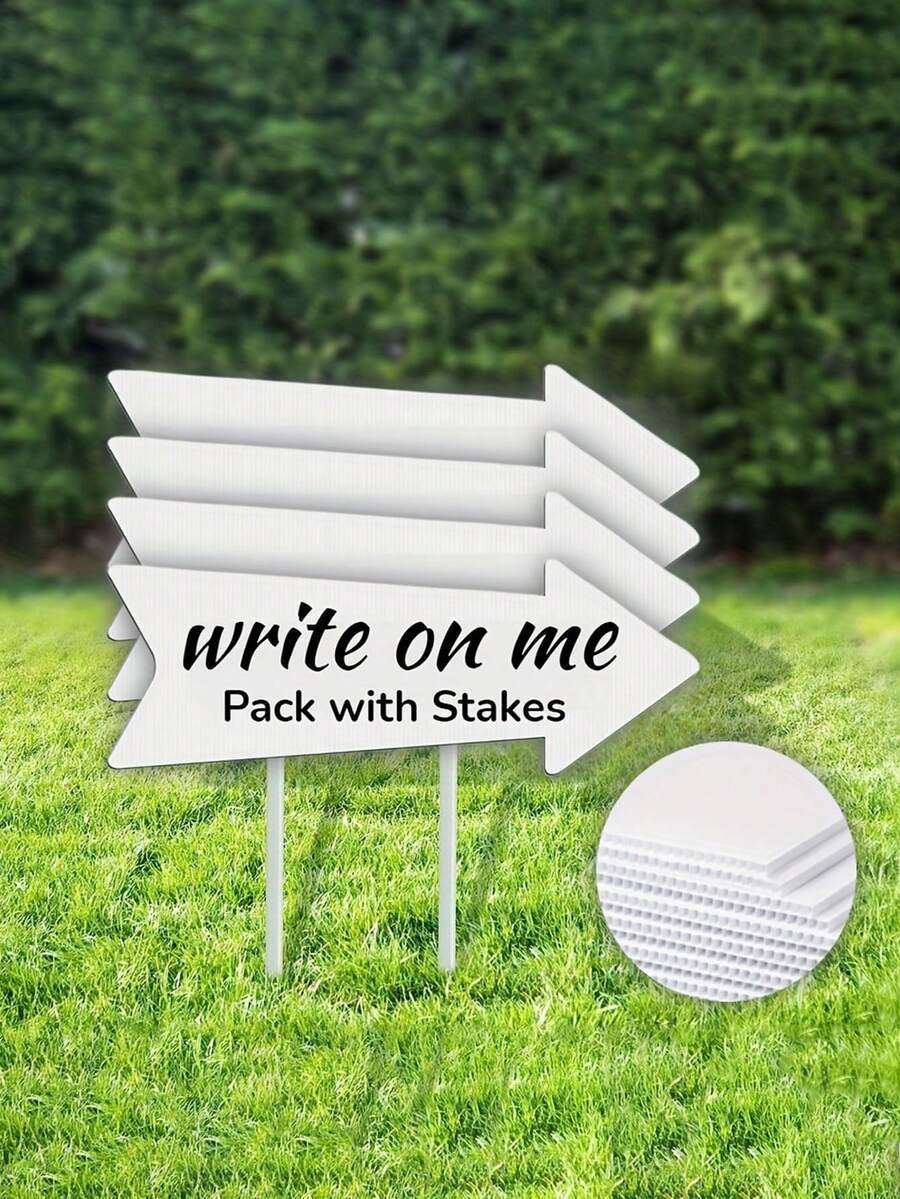 6个带支架的塑料空白箭头标志牌 - 防风耐用，适用于户外派对、婚礼、停车引导、通用节日装饰，无需电源，简约设计，建筑工地、活动策划，白色箭头标志牌，方向指示牌，婚礼禁止停车（1/3/6个套装） - A - 查看 1