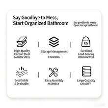 1pc-3rd Floor Bathroom Storage Rack, Bathroom Rack Above Toilet Seat,Bathroom Storage Platform, Multifunctional Storage Platform - 黑色 - 查看 9