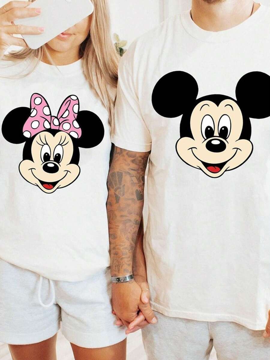 Disney-Licensed T-Shirts Made From Pure Cotton, Adorable Mickey And Minnie Mouse Crew Neck Shirts In Soft Material With Detailed And Vibrant Designs. An Ideal Disney Gift: The Fabric Is Durable And Easy To Care For. Perfect For Everyday Wear, Commuting, And Other Occasions – For Pure Holiday Vibes. - 白色-女 - 查看 1