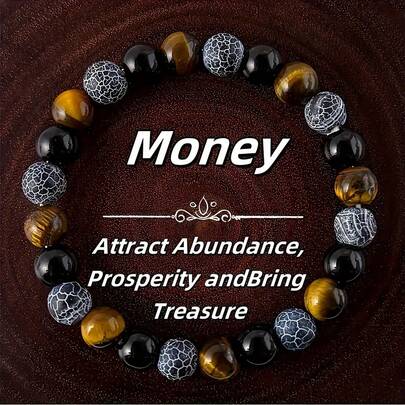1pc Lucky Charm Bracelet, Black Tiger Eye Gemstone (With Golden Brown Stripes), Unisex, Suitable For Daily Wear And Special Occasions, Brings Wealth And Prosperity, Ideal Gift For Birthday, Anniversary Or Housewarming
