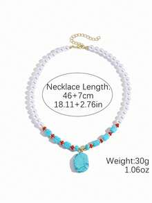 1件仿珍珠绿松石串珠吊坠项链，波西米亚风女士颈链，度假饰品 - 彩色 - 查看 5