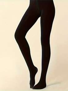 1 Pair Black Versatile Opaque Tights, Suitable For Pairing With Skirts - Black - View 5