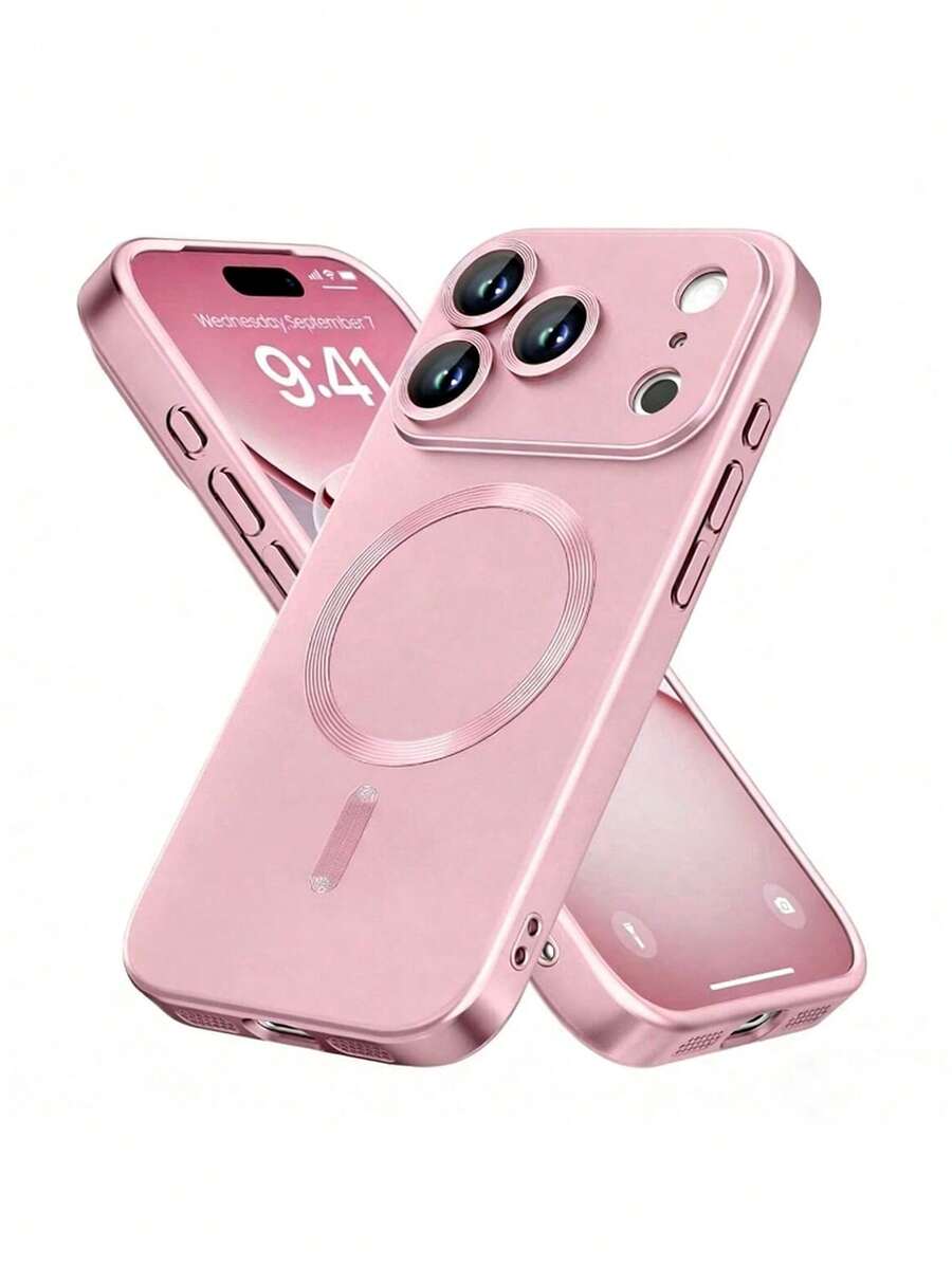 1pc Soft Silicone Metallic Pink Phone Case, Suitable For IPhone 17, 17 Air, 17 Pro, 17 Pro Max, Ultra-Thin Design With Anti-Scratch, Shock-Proof And Full Camera Protection, Also Compatible With IPhone 13, 11, 16 Pro Max, 15, 14, 12, 16e - Rose Gold - View 1