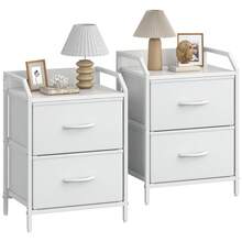 Set Of 2 Bedside Table, Large Capacity Side Table,Bedside Cabinet With 2 Fabric Storage Drawers,Sofa Side Table End Tables Nightstand For Bedroom,Living Room - White - View 6