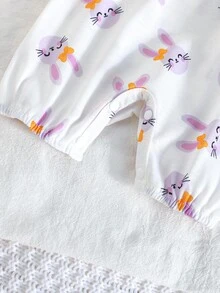 2pcs/Set Newborn Baby Girls Cute Rabbit Pattern Romper & Striped Jumpsuit, Infant Daily Wear - Purple - View 6