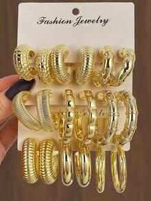18pcs/Set Minimalist Geometric CCB Earring Set - Gold - View 1