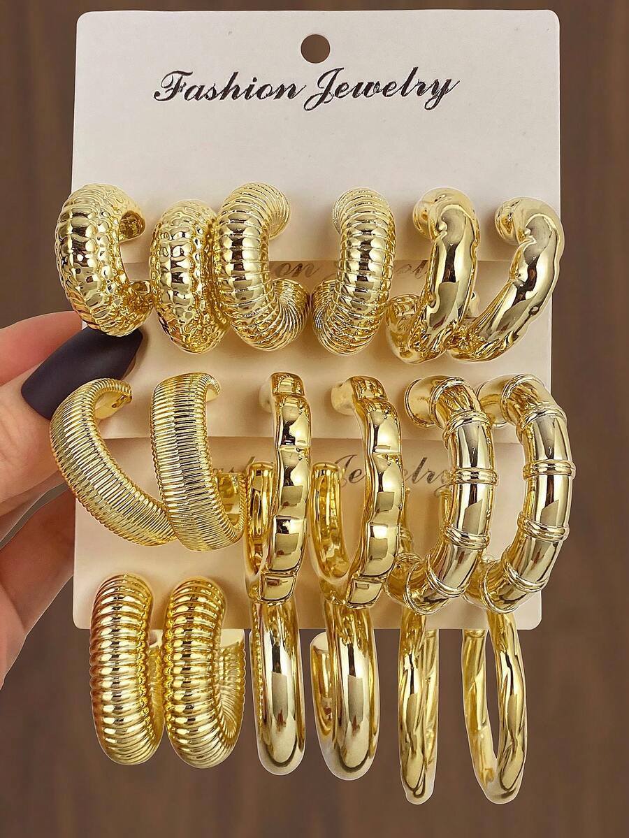 18pcs/Set Minimalist Geometric CCB Earring Set - Gold - View 1