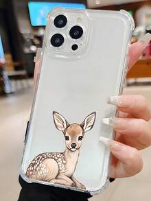1pc TPU Material Cute Lying Deer Pattern Transparent Phone Case, Suitable For IPhone/16/16promax/15/14/13/12/11 - Clear - View 2