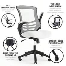 Silla de Oficina Giratoria Silla de Escritorio con Respaldo Completo Silla Ergonómica con Respaldo de Malla Blanca y Reposabrazos Abatibles - Blanco - Ver 5