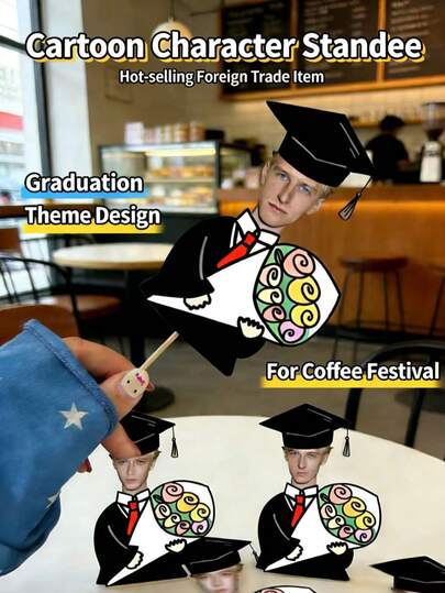 Palo de mano personalizado para foto de graduación, paleta de foto de graduación personalizada, decoraciones y suministros únicos para fiesta de graduación, palo de retrato de graduado personalizado con diseño de toga y birrete de graduación