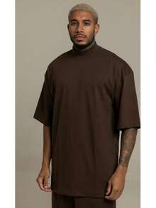 Premium Plus Size Oversized Turtleneck T-Shirt - Rust Brown - View 2