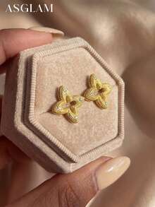 1 Pair Delicate Lucky Black Four-Leaf Clover Earrings, 925 Sterling Silver Minimalist Earrings, Elegant Jewelry Gift Suitable For Girls Daily, Dates, Parties And Galas - Clover 2 - View 4