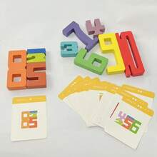 Blocs empilables en bois colorés, jouet de construction de blocs de réflexion mathématique pour enfants avec 15 cartes recto-verso, jouet de développement intellectuel - Multicolore - Voir 5