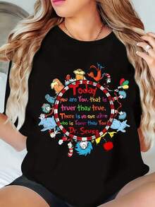 Plus Size Reading Day Shirt Happy Dr Seus SS Day Shirt Book Lover Shirt Cat In The Hat Shirt Dr Sues S Book T-Shirt Teacher Shirt Shirt 180g - 黑色 - 查看 12