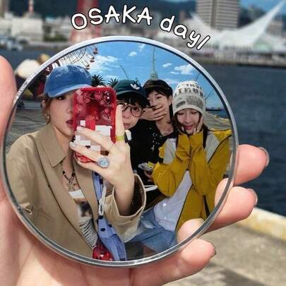 1 Pc Travel Selfie Convex Mirror, Wide-Angle Glass Mirror, Small Round Mirror For Footprint Photography, Handheld Photo Accessory, Suitable For Outdoor Photography And Home Decoration