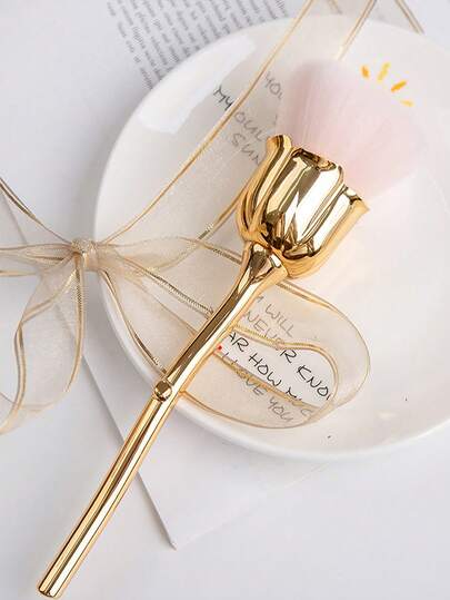 1pc Gold Powder Brush/Nail Art Brush, Nail Rose Flower Brush Nail Dust Removal Soft Hair Brush, Nail Tool Cleaning Brush Used For Nail Powder Dust Removal Brush/Nail Dust Removal Brush