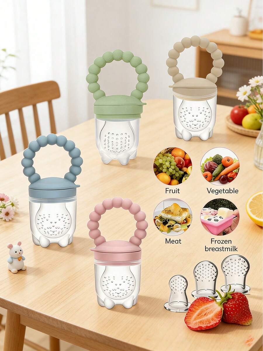 婴儿磨牙玩具，水果蔬菜造型硅胶安抚奶嘴，喂养用具 - 彩色 - 查看 1