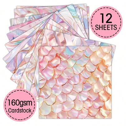 12/24/36 ورقة من ورق اللؤلؤ الليزري الوردي، مناسبة للأعمال اليدوية والديكوباج وتجميع الصور والمجلات المصنوعة يدويًا وصنع البطاقات والكولاجات الفنية