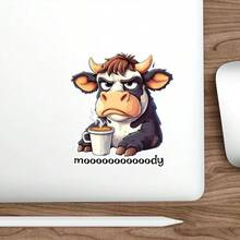 3/6/12pcs Cute Bull Stickers, Funny Cartoon Style Stickers For Phone, Notebook, Office, Versatile Use - White Background - View 10