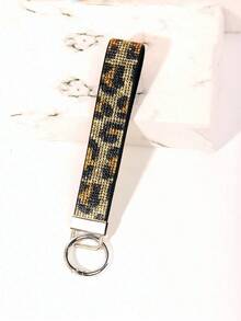 1pc Gold  & Decorated Bling Glitter Wristband With Open Circle Keychain, Suitable Clutch And Keychain Leopard Print EASP - 彩色 - 查看 4