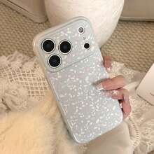 透明粉色花朵17 ProMax手机壳，柔软花卉图案保护套，兼容 16/14/15/13，创意、几何、简约、清新、小众、ins风 - 海霧藍 - 查看 4