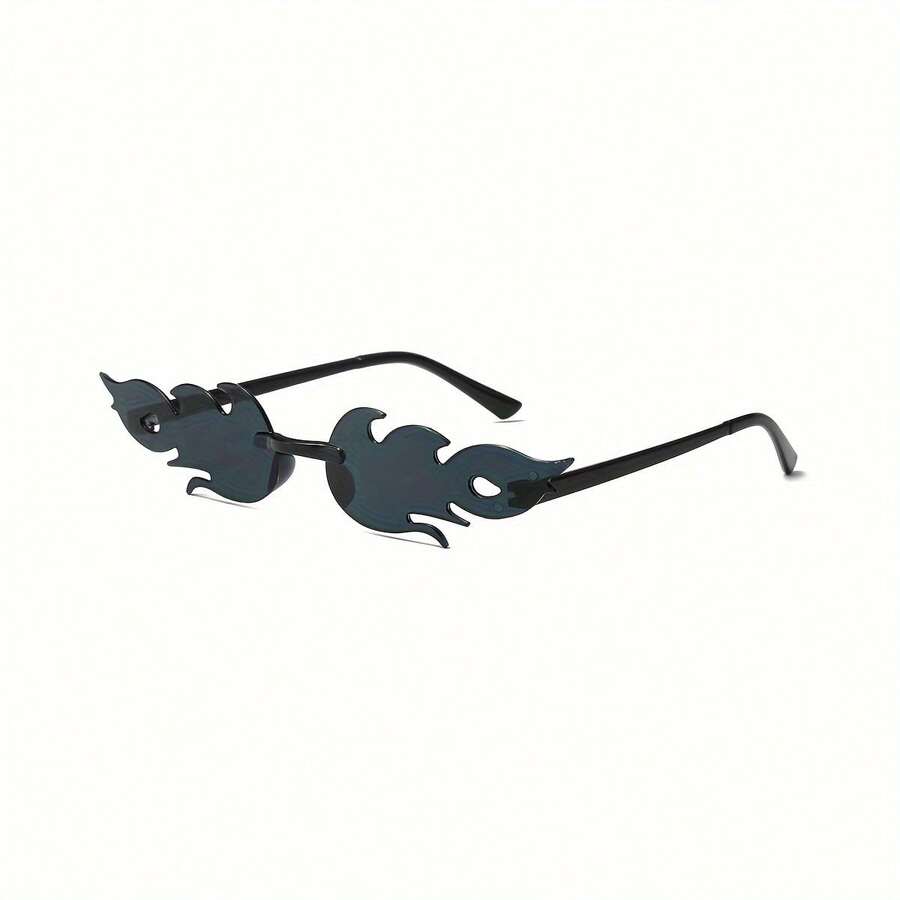 1pc Flame-Shaped Cool  Glasses For Street Photography And Fashion Wear - Black and Gray - View 1