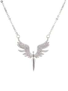 4 pièces Ensemble de bijoux ailes d'ange, collier en acier au titane avec cristaux colorés, boucles d'oreilles, bague, accessoires de luxe éternels et indélébiles - Ensemble d'anges - Voir 2