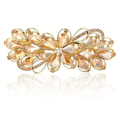 Pasador de pelo grande y elegante con cristales de strass para mujeres y señoras, con flor, cristales de strass y perlas, clip de primavera para el cabello, accesorio de peinado para coleta, regalo retro para la vida diaria, regalo del Día de la Madre, Pinzas de garra