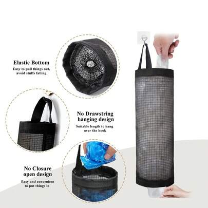 1pc Space-Saving Mesh Hanging Plastic Bag Storage Box | Plastic | Foldable Breathable | Kitchen, Shopping Bag Rack, Home Storage Container