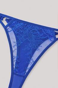 Hourtrue 3pcs/Set Women's Sexy Navy Blue Lace Underwear Set, Elegant French Style Supportive & Breathable Lingerie - Blue - View 11