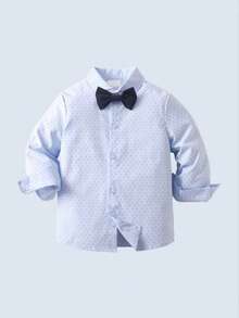 BOARNSEORL Bộ quần áo lịch lãm 2 món cho bé trai, áo sơ mi dài tay kèm nơ và quần yếm màu xanh navy, thời trang, thanh lịch, phù hợp cho tiệc sinh nhật, đám cưới, lễ rửa tội, sinh nhật lần thứ nhất. - Màu xanh hải quân - Xem 4