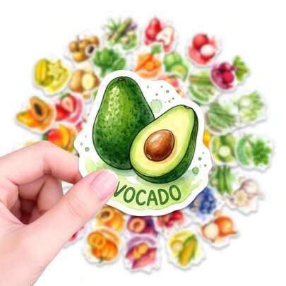 50 PCS Watercolor Fruits And Vegetables Stickers, Vibrant Carrot Tomato Berry Themed Decals For Journaling Scrapbooking Laptop Water Bottle Phone Case Decor, Waterproof Vinyl Stickers For DIY Crafts Gift Wrapping Party Favors And Daily Life Decoration, Colorful Food Illustration Stickers For Adults Teens And Home Office Use