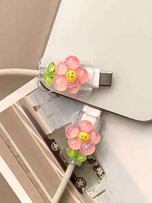 2pcs Cute Transparent Sunflower Design Data Cable Protector, 20W Universal Type-C Android Gift - Multicolor - View 3