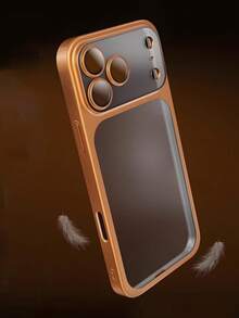 1 pezzo Custodia protettiva per fotocamera minimalista con effetto ghiaccio, trasparente e satinata, con rivestimento elettroplaccato, compatibile con iPhone 17 Pro Max/17/17Pro/16/16Pro/16promax/15/15Pro/15Promax/14/13/12/11, trasparente con pellicola per obiettivo, cover protettiva per telefono - Oro del deserto - Visualizzare 3