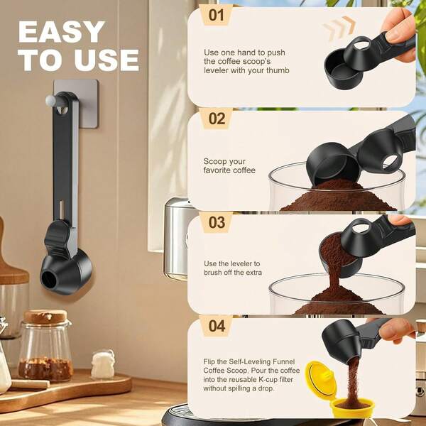 Coffee Scoop & Funnel For Reusable Refillable Coffee Pods, Coffee Measuring Spoon 2 Tablespoon Capacity, Scoop With Funnel For Ground Coffee, Protein Powder, Tea,Funnel Design Without Spilling,Multi-Purpose Powder Scoop Funnel For All Granules,Easy To Clean & Store