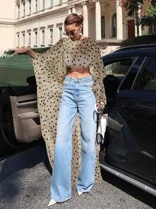 Trang phục nữ thanh lịch, Áo croptop cổ tròn vạt lệch chấm bi bằng vải dệt mỏng, Khăn choàng nữ phù hợp với váy dạ hội, Khăn choàng phù dâu mềm mại, Khăn choàng chiffon, Áo khoác ngoài mùa hè cho đám cưới - Màu be - Xem 4