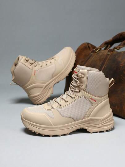 1 Pair Men's High-Top Outdoor Hiking Boots, Anti-Slip Durable Tactical Boots, Desert Boots, Outdoor Camping Shoes, Men's Trekking Shoes, Breathable Trail Running Shoes, Hiking Shoes For Crossing Gobi Desert, Breathable Men's Sports Shoes, Outdoor Mid-Top Casual Versatile Shoes